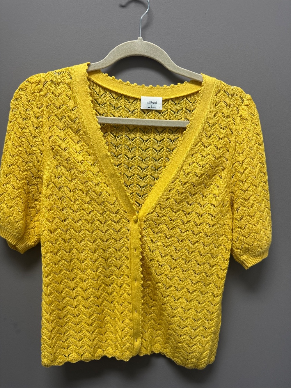 Wilfred Bright Yellow V-Neck Short Sleeve Knit Cardigan